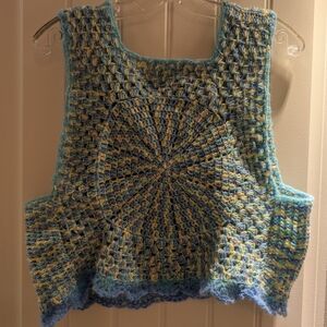 Blue and Yellow Crochet Women's Vest
